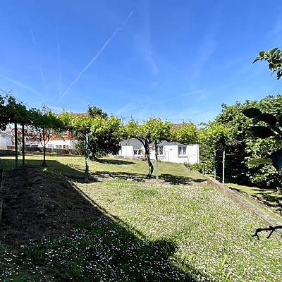 Chalet independiente con jardin, garaje, terraza y dos locales comerciales.